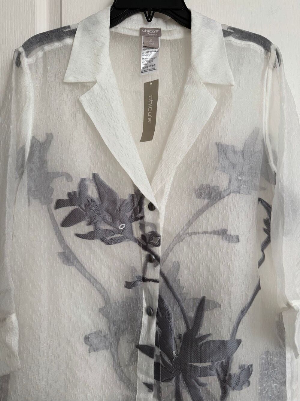 Chico’s Travelers Novelty Jacquard Sheer Duster Sweater Jacket Size 2 US12-14 - Picture 4 of 7